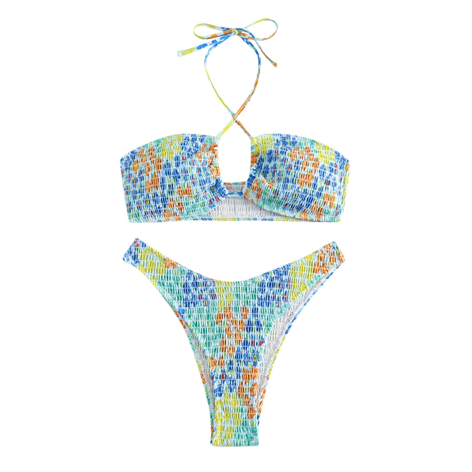 Wxlwzywl Womens Triangle Bikini String Swimsuit Print Tie Smocked