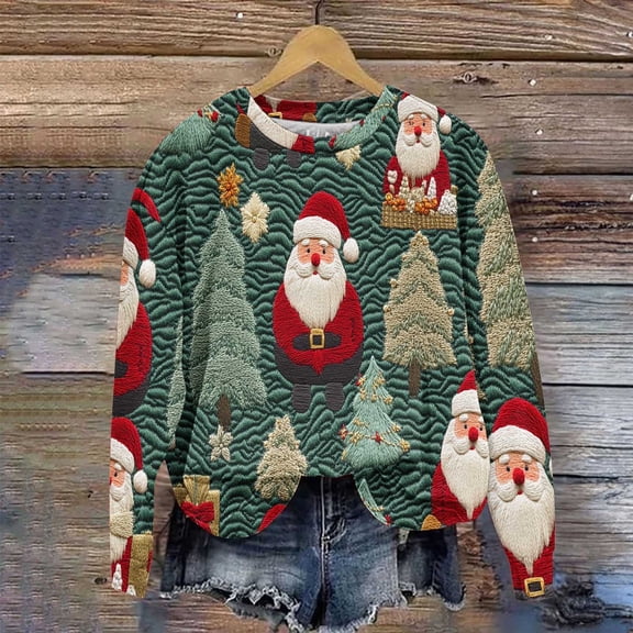 WXLWZYWL Women's Ugly Christmas Sweatshirt Crewneck Funny Graphic Printed Buffalo Plaid Reindeer Shirts Xmas Pullover Top