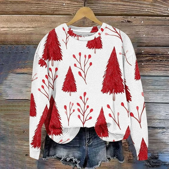 WXLWZYWL Women's Ugly Christmas Sweatshirt Crewneck Funny Graphic Printed Buffalo Plaid Reindeer Shirts Xmas Pullover Top