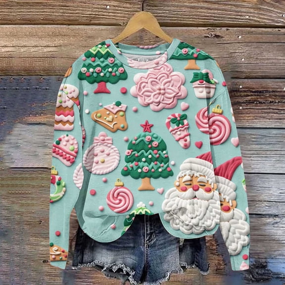 WXLWZYWL Women's Ugly Christmas Sweatshirt Crewneck Funny Graphic Printed Buffalo Plaid Reindeer Shirts Xmas Pullover Top