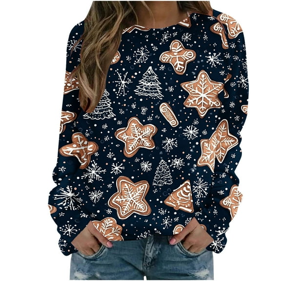 WXLWZYWL Women's Ugly Christmas Sweatshirt Crewneck Funny Graphic Printed Buffalo Plaid Reindeer Shirts Xmas Pullover Top