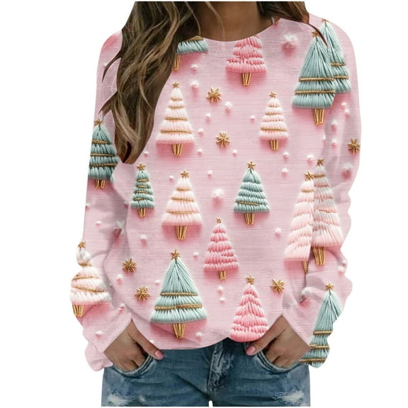 WXLWZYWL Women's Ugly Christmas Sweatshirt Crewneck Funny Graphic Printed Buffalo Plaid Reindeer Shirts Xmas Pullover Top