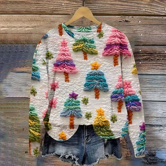 WXLWZYWL Women's Ugly Christmas Sweatshirt Crewneck Funny Graphic Printed Buffalo Plaid Reindeer Shirts Xmas Pullover Top