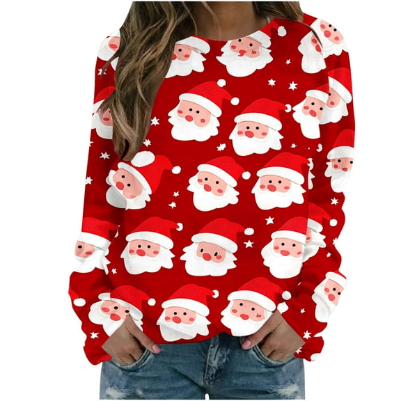 WXLWZYWL Women's Ugly Christmas Sweatshirt Crewneck Funny Graphic Printed Buffalo Plaid Reindeer Shirts Xmas Pullover Top