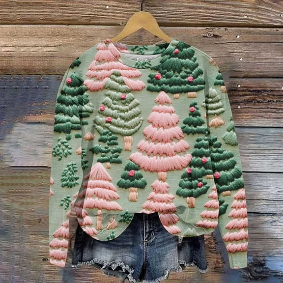 WXLWZYWL Women's Ugly Christmas Sweatshirt Crewneck Funny Graphic Printed Buffalo Plaid Reindeer Shirts Xmas Pullover Top