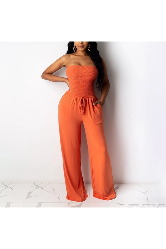Women's Wide Leg Romper Cute Straps Straight Solid Coveralls Jumper Dressy Bib Pants Casual Jumpsuits Wedding Color Loose Fitting Jumpsuit Wrapped Chest Jumpers