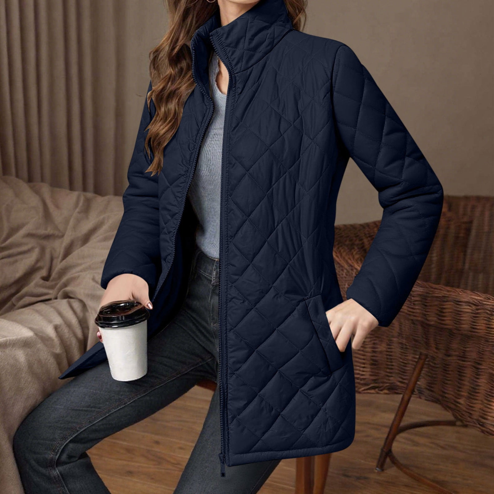 WXLWZYWL Women's Winter Mid-Long Padded Coat Solid Color Long
