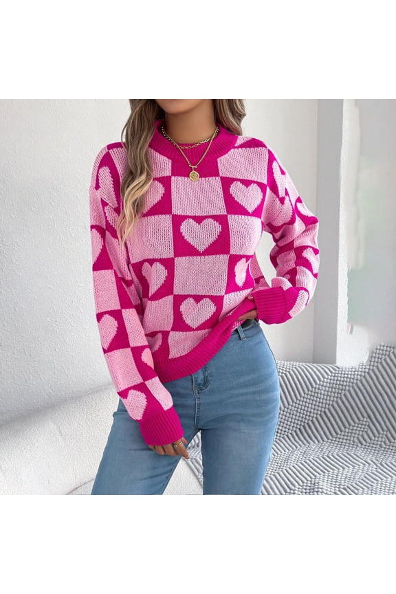 Women's Winter Striped Knit Sweater Crew Neck Long Sleeve Base Layer Fashion Warm Pullover