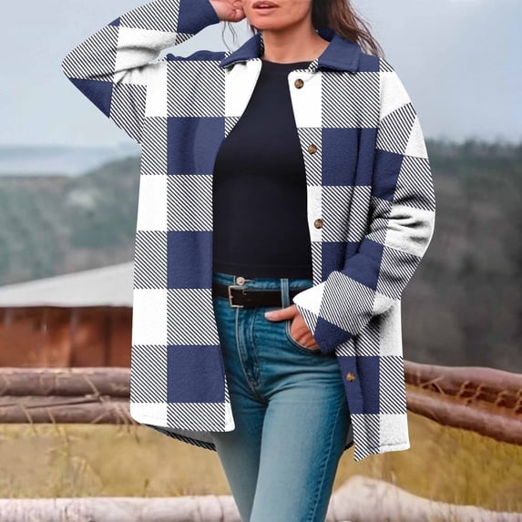 WXLWZYWL Women's Winter Warm Fleece Cotton-Padded Coat Casual Lapel Long Sleeve Loose Fit Outerwear with Buttons