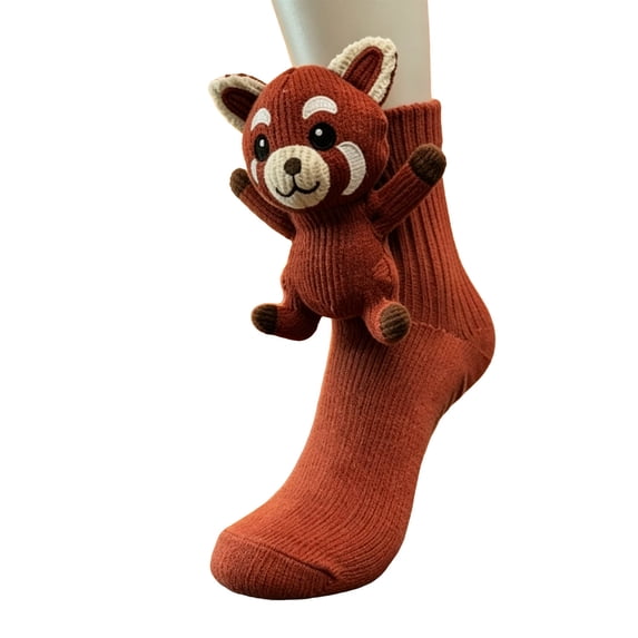 WXLWZYWL Womens 3D Plush Animal Socks, Funny Novelty Knit Crew Socks, Winter Warm Cozy Gift for Girls Teens, Shoe Size 5.5-8.5