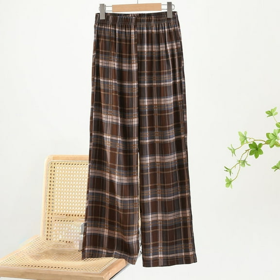 WXLWZYWL Womens Baggy Pants Winter Thicken Fleece Pants Plaid Pants High Waist Casual Pants Warm Comfy Straight Wide Leg Pants