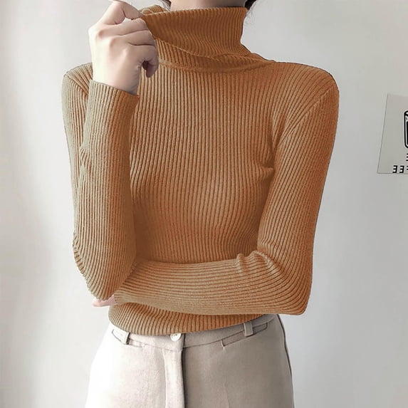 WXLWZYWL Womens Base Sweater Long Sleeved High Neck Solid Color Pullover Knitted High Neck Sweater