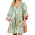 thumbnail image 1 of WXLWZYWL Womens Boho Embroidered Linen Blend Dress Loose Fit V-Neck Vintage Embroidery Babydoll Dress, 1 of 2