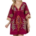 thumbnail image 1 of WXLWZYWL Womens Boho Embroidered Linen Blend Dress Loose Fit V-Neck Vintage Embroidery Babydoll Dress, 1 of 2