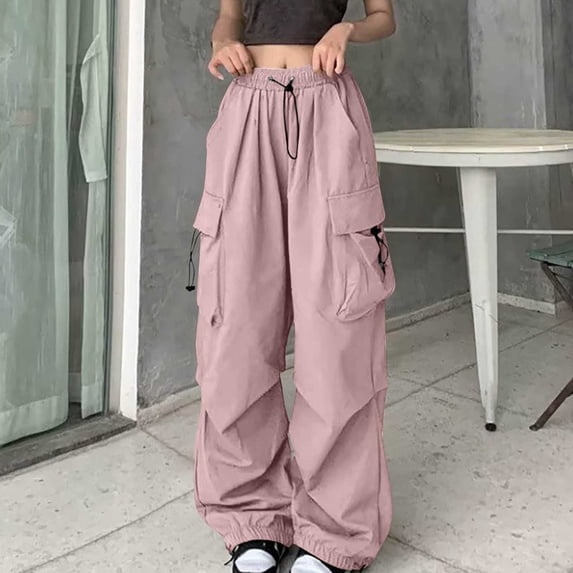 WXLWZYWL Womens Cargo Pants High Waisted Tall Casual Jogger Loose Fit Streetwear Parachute Pants Baggy Parachute Pants Mutil Pockets Loose Fit Y2K Casual Pants