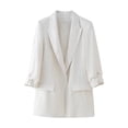 thumbnail image 1 of WXLWZYWL Womens Casual Blazer Jackets Roll Up Long Sleeve Open Front Work Office Business Blazers with Pockets, 1 of 1