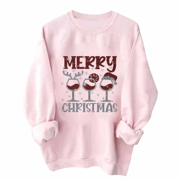 WXLWZYWL Womens Christmas Shirts Long Sleeve Tops Novelty Funny Santa Xmas Tree Graphic Sweatshirt