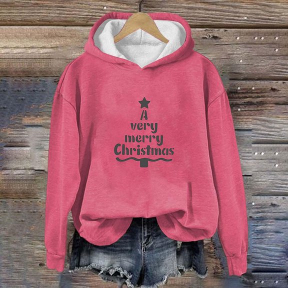 WXLWZYWL Womens Christmas Sweatshirt Letter Print Graphic Sweatshirt Long Sleeve Crew Neck Winter Pullover Holiday Tops Hoodless Hoodies
