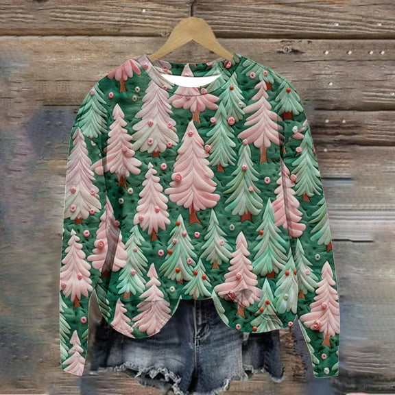 WXLWZYWL Womens Christmas Sweatshirts Cute Xmas Ugly 3D Graphic Print Sweaters Oversized Long Sleeve Round Neck Pullover Tops
