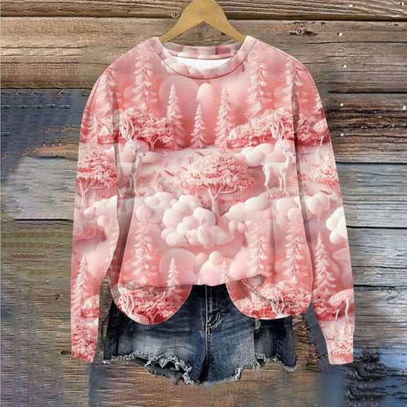 WXLWZYWL Womens Christmas Sweatshirts Cute Xmas Ugly 3D Graphic Print Sweaters Oversized Long Sleeve Round Neck Pullover Tops