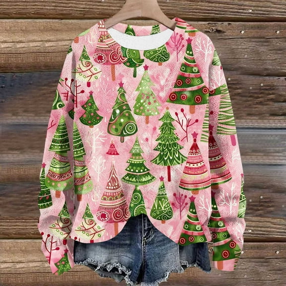 WXLWZYWL Womens Christmas Sweatshirts Cute Xmas Ugly 3D Graphic Print Sweaters Oversized Long Sleeve Round Neck Pullover Tops