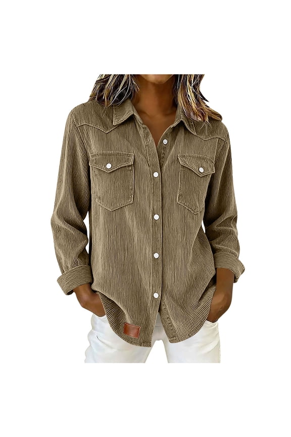 Womens Curdory Shirts Button down Long Sleeve Shirts Collared Loose Jackets with Pockets