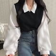 thumbnail image 1 of WXLWZYWL Womens Fake Two Piece T-Shirt Splicing Long Sleeved Sweatshirt Loose Thread Versatile Top, 1 of 5