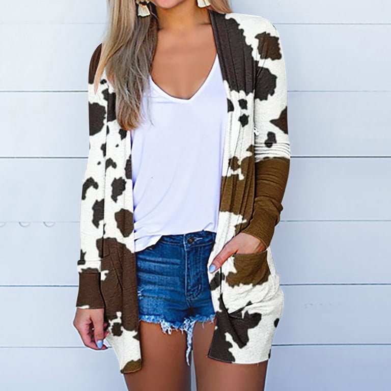 WXLWZYWL Womens Fall Cardigans Lightweight Cow Print Cardigan Open