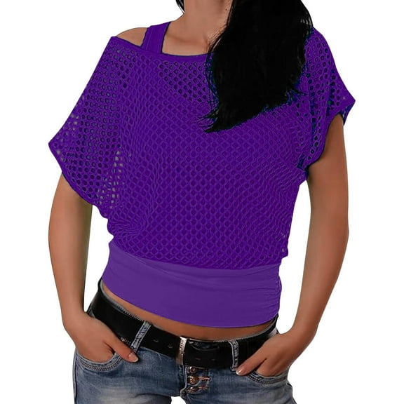WXLWZYWL Womens Fall Tops 2024 Casual Off Shoulder T-Shirt Tops, 80s 90s Outfit Short Sleeve Oversized 80's Costume Neon Clothes