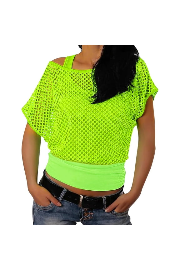 Womens Fall Tops 2024 Casual Off Shoulder T-Shirt Tops, 80s 90s Outfit Short Sleeve Oversized 80's Costume Neon Clothes