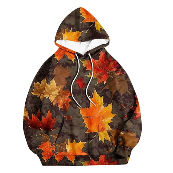 WXLWZYWL Womens Fall Tops Leaf Print Hoodie for Women Novelty Athletic Hooded Long Sleeve Sweatshirts Casual Loose Fit Pullover Shirt