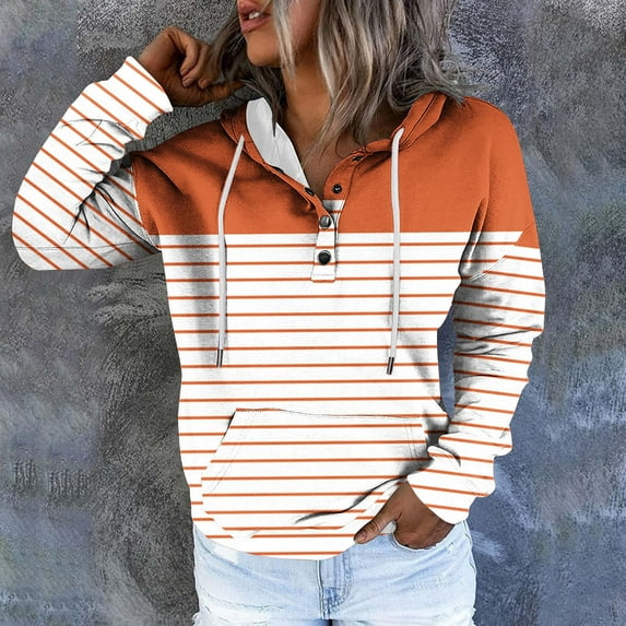 WXLWZYWL Womens Fall Tops Womens Hoodies Striped Long Sleeve Sweat Shirts Cute Flowy Henley Shirt Casual Dressy Blouses for Leggings