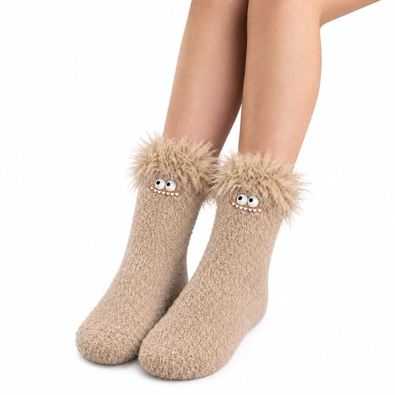 WXLWZYWL Womens Fuzzy Crew Socks, Cute Novelty Monster Socks, Warm Cozy Winter Sleep Socks for Girls Teens
