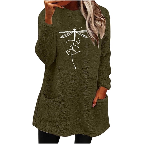 WXLWZYWL Womens Fuzzy Fleece Pullover Sweatshirt Long Sleeve Crew Neck Loose Fit Tunic Tops with Pockets Fall Winter Warm Tops