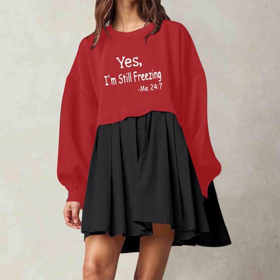 WXLWZYWL Womens Game Day Sweatshirt Mini Dress Long Sleeve Oversized Pullover Tops Sweatshirts Dresses