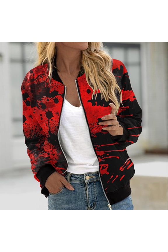 Womens Halloween Bomber Jacket Funny Spooky Ladies Coat Ghost Floral Graphic Cardigan Zip Up Long Sleeve Dressy Tops Moto Biker Windbreaker
