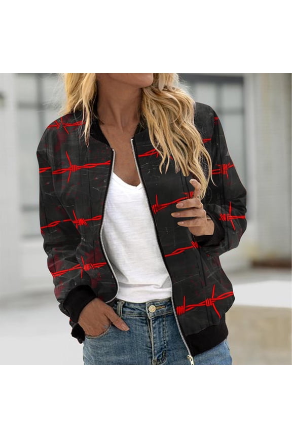 Womens Halloween Bomber Jacket Funny Spooky Ladies Coat Ghost Floral Graphic Cardigan Zip Up Long Sleeve Dressy Tops Moto Biker Windbreaker