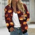 thumbnail image 1 of WXLWZYWL Womens Halloween Bomber Jacket Trendy Pumpkin Ghost Bat Spider Floral Print Casual Coat Zip Up Outerwear Windbreaker with Pockets Stand Collar Fall Clothes, 1 of 5