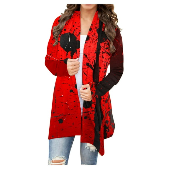 WXLWZYWL Womens Halloween Costumes 2024, Cute Pumpkin Ghost Bat Cat Spider Printed Long Sleeve Cardigan Sweaters for Women Lightweight