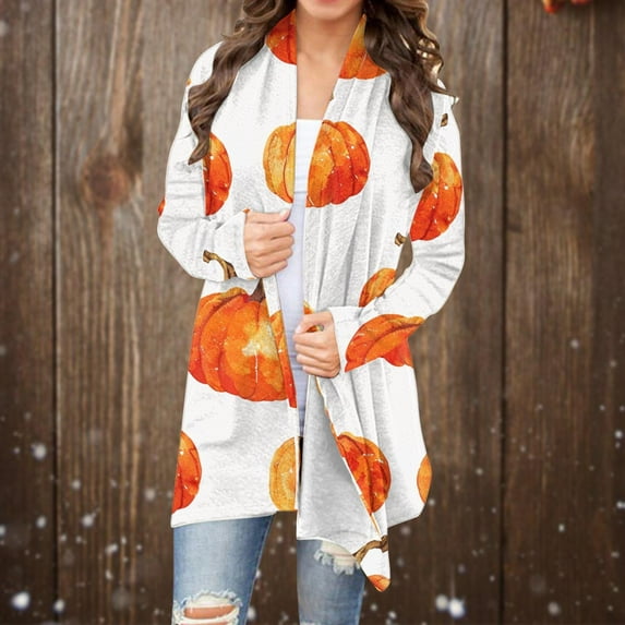WXLWZYWL Womens Halloween Costumes 2024, Cute Pumpkin Ghost Bat Cat Spider Printed Long Sleeve Cardigan Sweaters for Women Lightweight