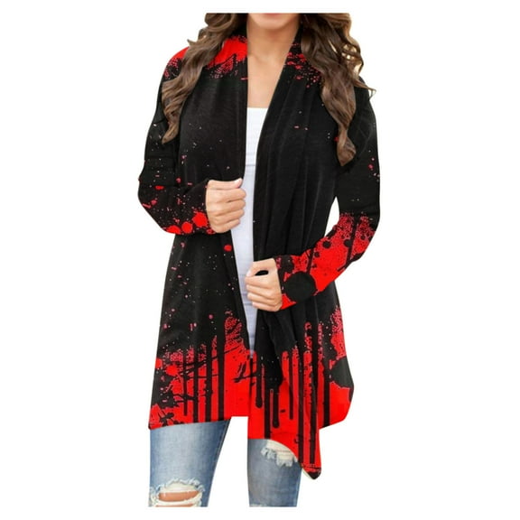 WXLWZYWL Womens Halloween Costumes 2024, Cute Pumpkin Ghost Bat Cat Spider Printed Long Sleeve Cardigan Sweaters for Women Lightweight