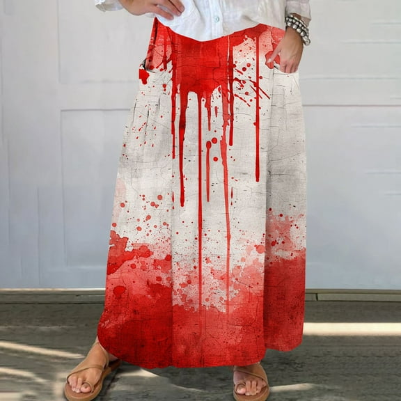 WXLWZYWL Womens Halloween Dress Plus Size Halloween Candy Corn Cones Women Printed Elastic Waistband Pleated Pocket Skirt with Mid Calf Skirt