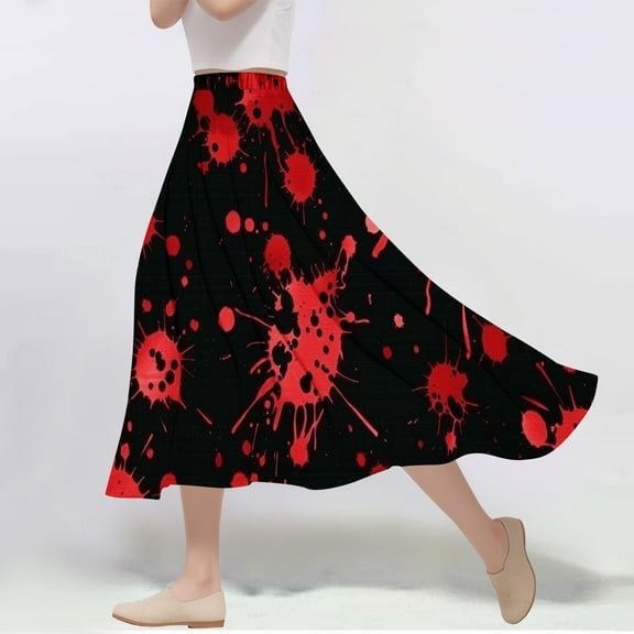 WXLWZYWL Womens Halloween Dress Plus Size Halloween Candy Corn Cones Women Printed Elastic Waistband Pleated Pocket Skirt with Mid Calf Skirt