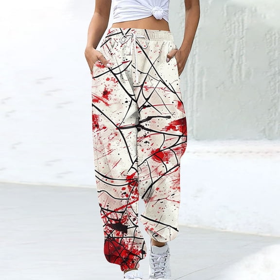 WXLWZYWL Womens Halloween Sweatpants Graphic Print Pants Drawstring Waist Joggers Casual Lounge Pants Athletic Workout Pants