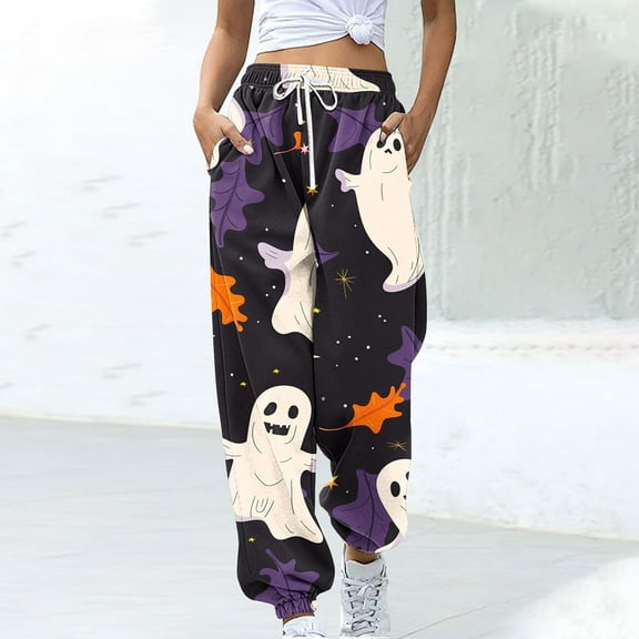 WXLWZYWL Womens Halloween Sweatpants Graphic Print Pants Drawstring Waist Joggers Casual Lounge Pants Athletic Workout Pants