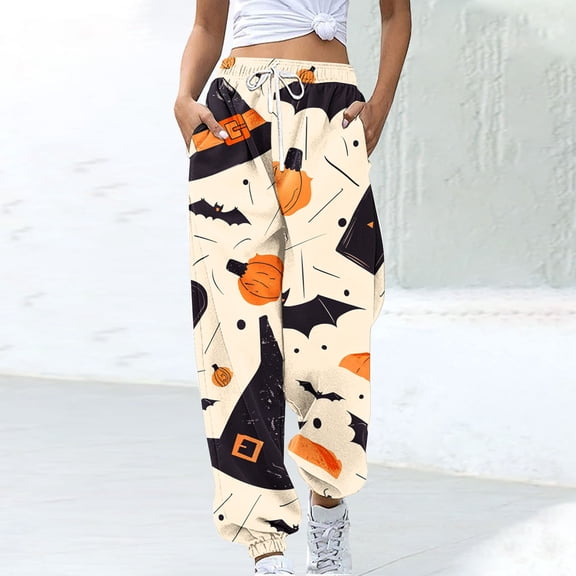 WXLWZYWL Womens Halloween Sweatpants Graphic Print Pants Drawstring Waist Joggers Casual Lounge Pants Athletic Workout Pants