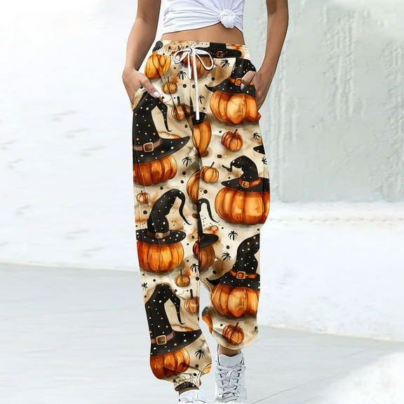 WXLWZYWL Womens Halloween Sweatpants Graphic Print Pants Drawstring Waist Joggers Casual Lounge Pants Athletic Workout Pants