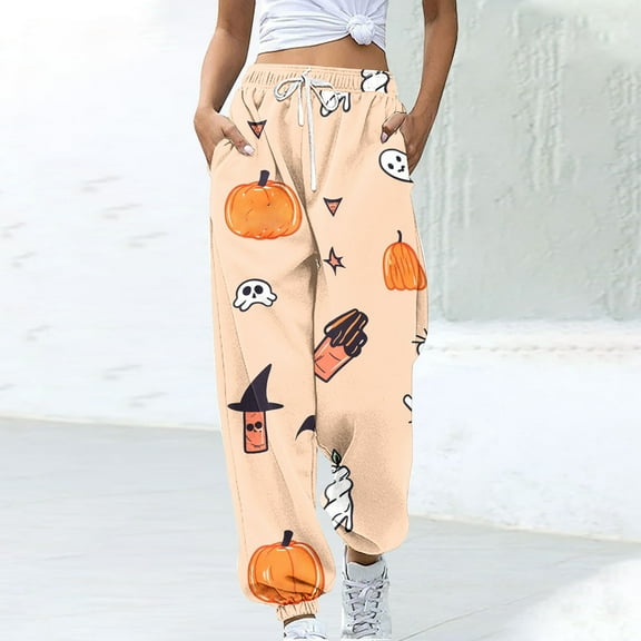 WXLWZYWL Womens Halloween Sweatpants Graphic Print Pants Drawstring Waist Joggers Casual Lounge Pants Athletic Workout Pants