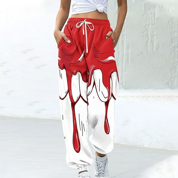 WXLWZYWL Womens Halloween Sweatpants Graphic Print Pants Drawstring Waist Joggers Casual Lounge Pants Athletic Workout Pants