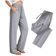 thumbnail image 1 of WXLWZYWL Womens High Waisted Casual Long Pants with Pockets Spring and Summer Loose Straight-Leg Pants Solid Color Lightweight Bottoms, 1 of 6